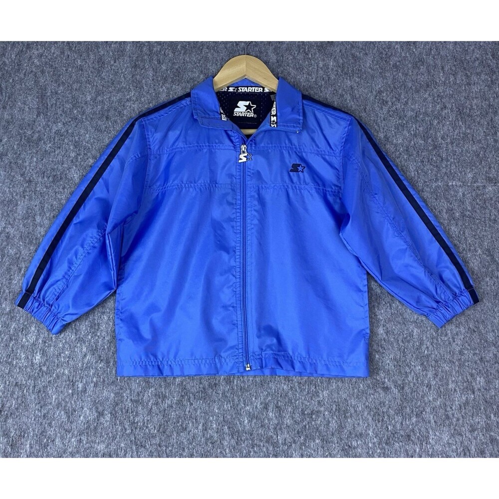 Vtg Starter Boy's Jacket Windbreaker Zip Up Light Blue Nylon Youth Size 7